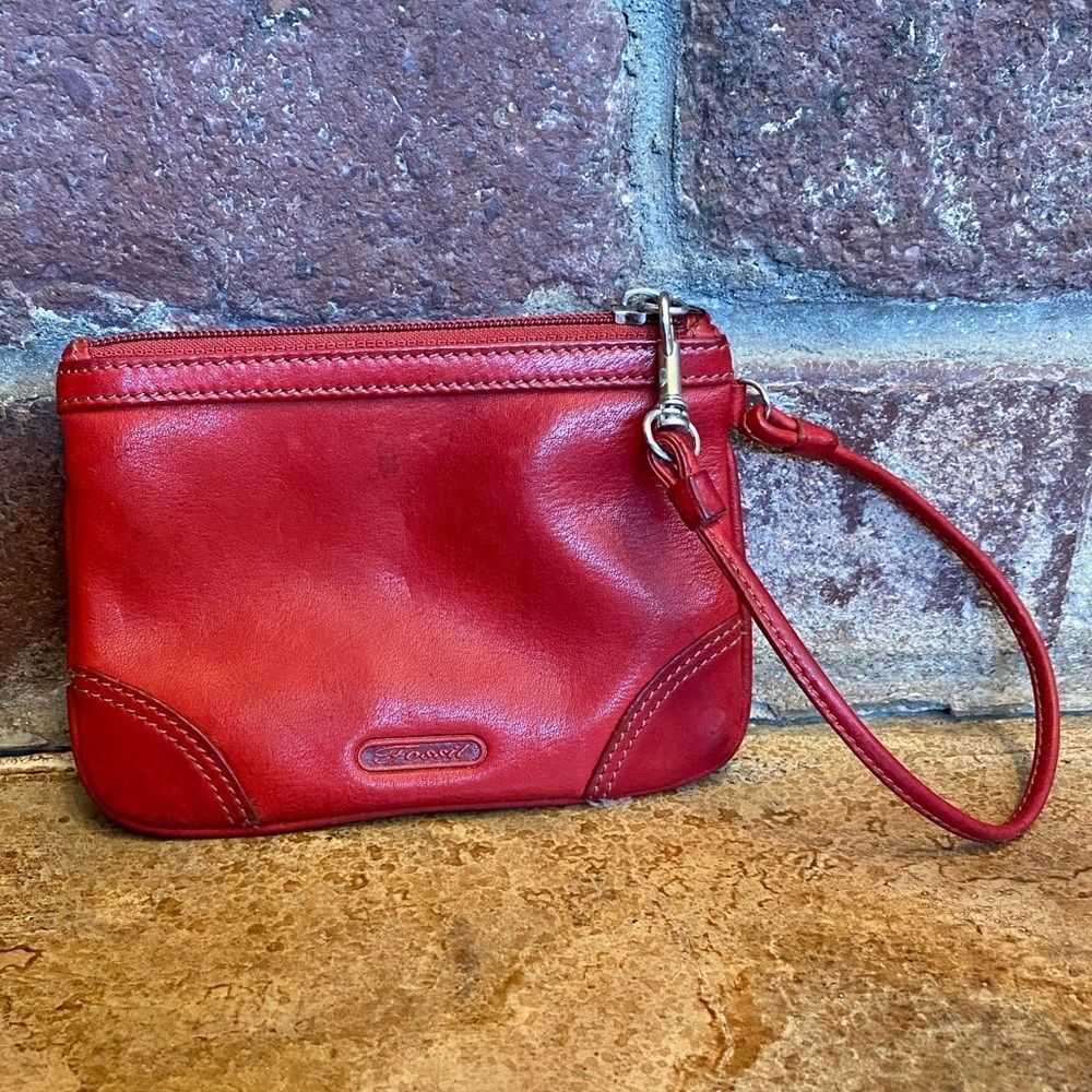 Vintage Fossil Fire Engine Red leather mini clutch wristlet